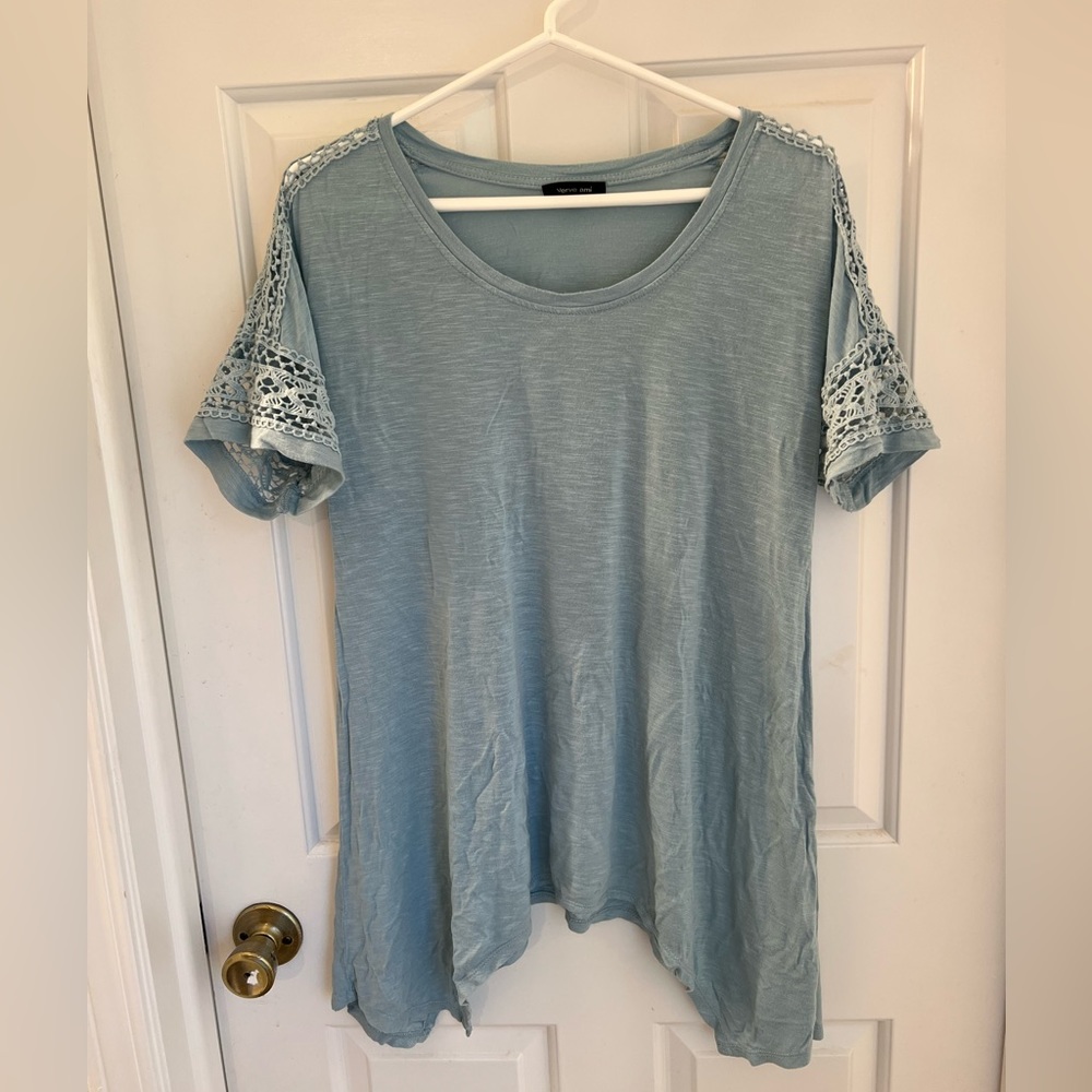 Light blue lace sleeve top, size medium